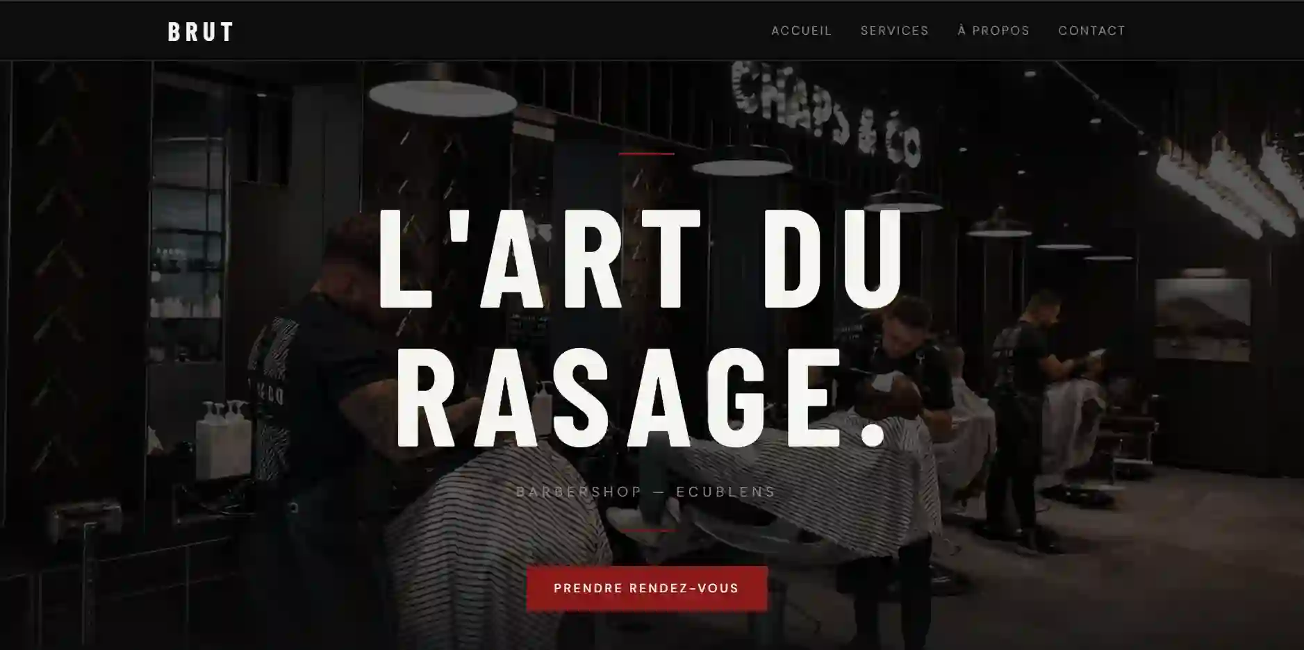 Site vitrine du barbershop Brut à Ecublens, réalisé par Nedly